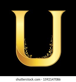 Gold letter U logo baroque style