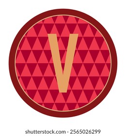 Gold letter V on a red triangular patterned background with a bold circular border. A striking design suitable for digital media, posters, and modern graphic projects