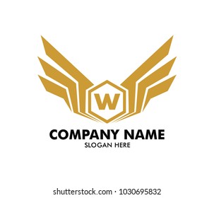 gold letter w emblem badge wing vector logo design