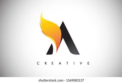 Gold A Letter Wings Logo Design Icon. Flying Wing Letter Logo with Creative Golden Wing Concept.