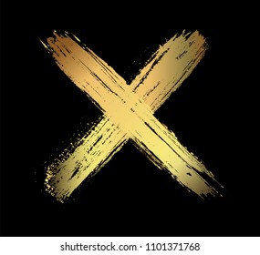Gold letter X.Grunge X mark.