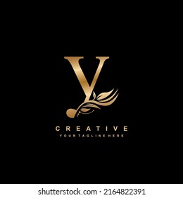 gold letter Y logo design with luxury and beautiful ornaments. Y Monogram. Y typography. golden feather logo