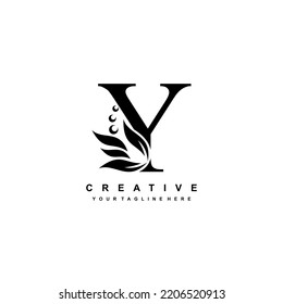 gold letter Y logo design with flourish ornaments. logo Y with floral and leaf ornaments. Y beautiful logo. luxury letter Y logo design