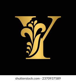 Gold letter Y. Vintage golden flower ornament initial letters.  Alphabet. Logo vector 
