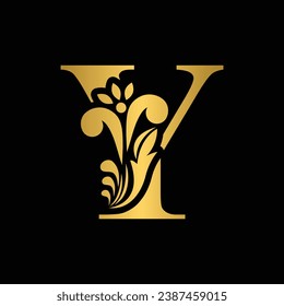 Gold letter Y. Vintage golden flower ornament initial letters.  Alphabet. Logo vector 