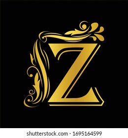 Gold letter Z. Vintage golden flower ornament initial letters.  Alphabet. Logo vector 