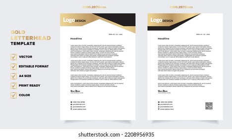 Gold Letterhead Design Template For Stationary For Business Corporation Editable Format	