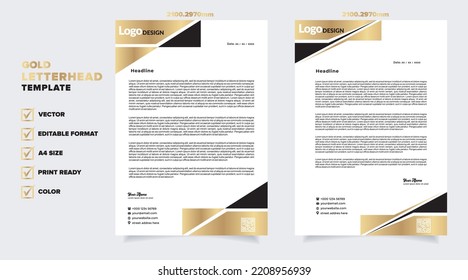 Gold Letterhead Design Template For Stationary For Business Corporation Editable Format	