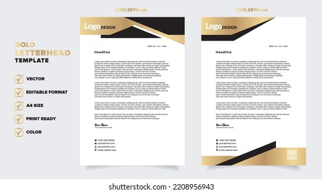 Gold Letterhead Design Template For Stationary For Business Corporation Editable Format	