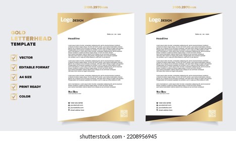 Gold Letterhead Design Template For Stationary For Business Corporation Editable Format	