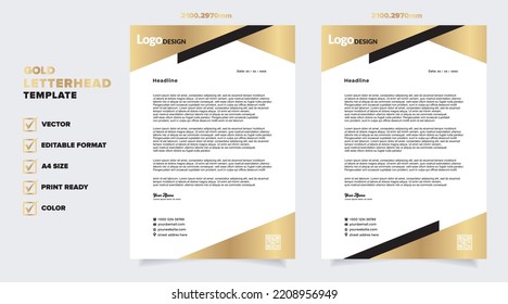 Gold Letterhead Design Template For Stationary For Business Corporation Editable Format	