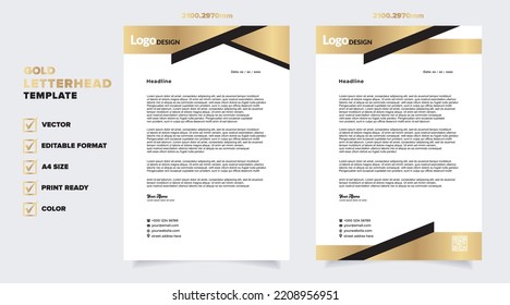 Gold Letterhead Design Template For Stationary For Business Corporation Editable Format	