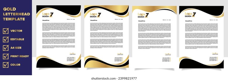 gold letterhead design template, vector a4 layout