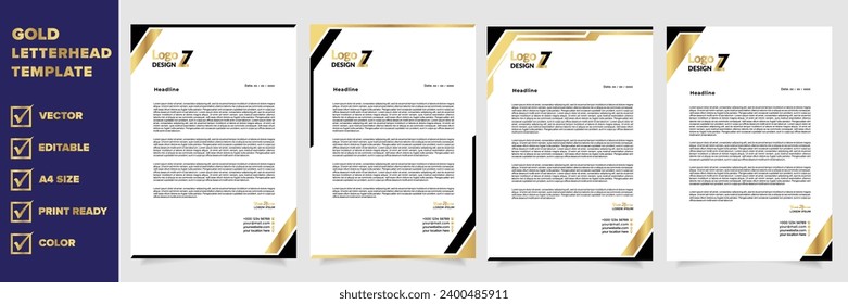 gold letterhead template for business company stationery design with A4 format