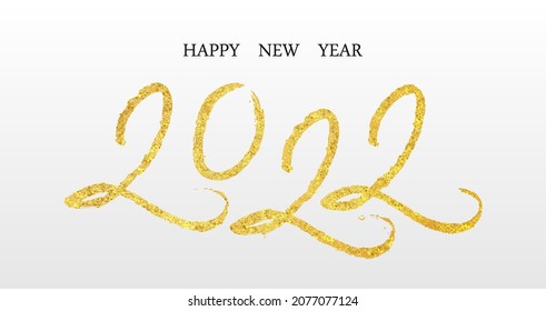 Gold lettering 2022 and Happy New Year. Luxury golden text with bright sparkles. Lettering numbers 2022 for Happy New Year and Marry Christmas. X-mas poster, card, banner. Vector graphic template
