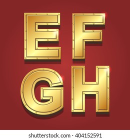  Gold letters alphabet font style. E F G H Vector