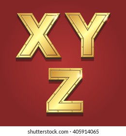  Gold letters alphabet font style. X Y Z Vector