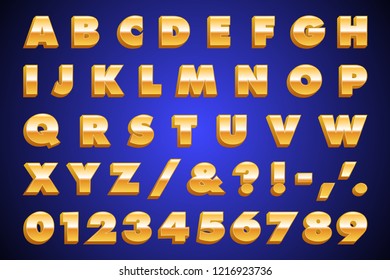 Gold Letters - Extra Bold. 3D Metallic Letters.