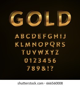 Gold Letters Set - Collection Of Golden 3d Characters On A Dark Background