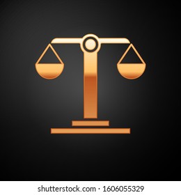 Gold Libra zodiac sign icon isolated on black background. Astrological horoscope collection.  Vector Illustration