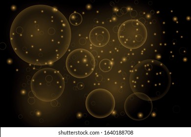 Gold light abstract bokeh on black background