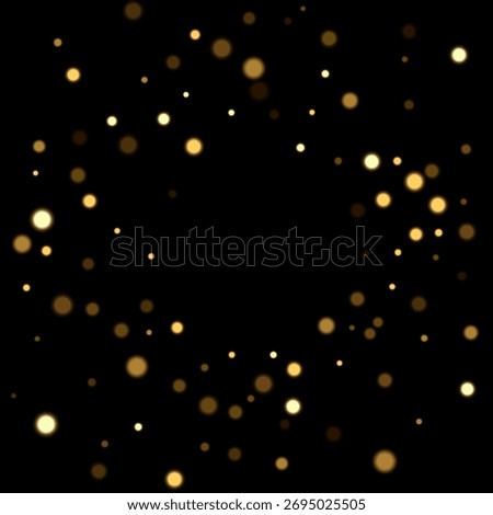 Gold light background with bokeh effect. Golden glittering lights on black background. Festive holiday shiny luxury backdrop. Abstract vector illustration.