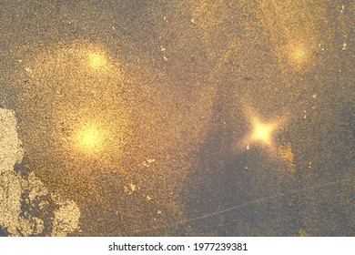 Gold and light blue abstract marble background with sparkles. Vector texture in alcohol ink technique with glitter. Template for banner, poster design. Fluid art painting