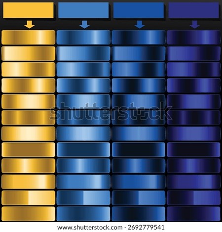 Gold Light Blue Medium Blue and Deep Indigo Gradient Swatch Bundle.