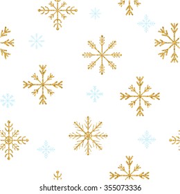 Gold and light blue snowflake seamless pattern. Vector illustration.Beautiful Christmas background.Template for Greeting scrapbooking, congratulations, invitations. 