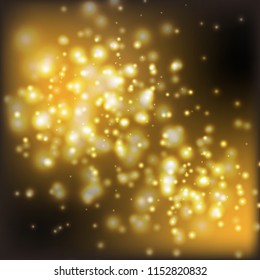 Gold light bokeh abstract christmas light blurred on black background