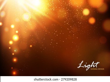 Gold light bokeh background. Vector illustration