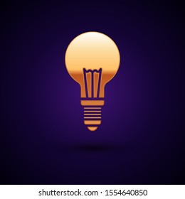 Gold Light bulb with concept of idea icon isolated on dark blue background. Energy and idea symbol. Inspiration concept.  Vector Illustration