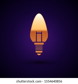 Gold Light bulb with concept of idea icon isolated on dark blue background. Energy and idea symbol. Inspiration concept.  Vector Illustration