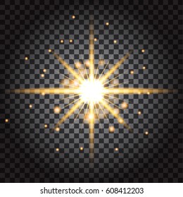 Gold Light burst with sparkles in transparent effect.