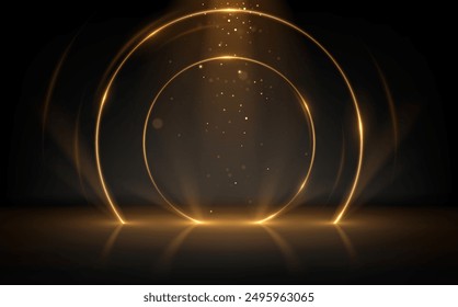 Gold light circle frame on black background