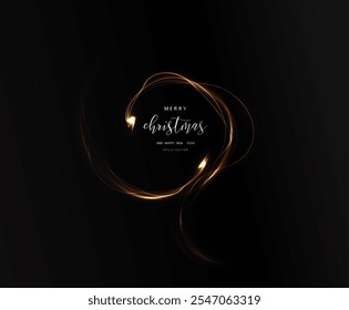 Gold light circle with with glittering dust and shimmery particles. 2024 Happy New Year and Merry Christmas Abstract shiny color gold wave design element	