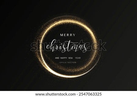 Gold light circle with with glittering dust and shimmery particles. 2024 Happy New Year and Merry Christmas Abstract shiny color gold wave design element	