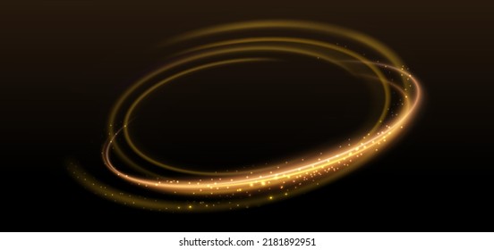 Gold light effect curves with sparkle on black background. Vector illustration 