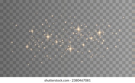 Gold light effect with glitter particles. Vector starry cloud with dust. Magic christmas decoration