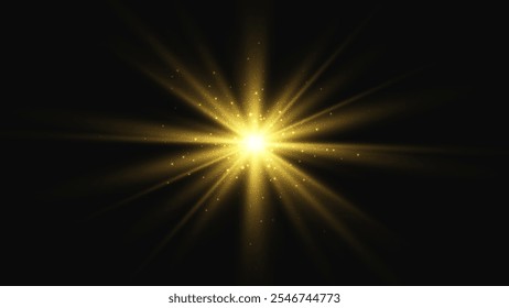 Gold light effect. Gold glitter star or sun. Vector background