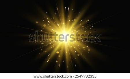 Gold light effect. Gold glitter star or sun. Vector background