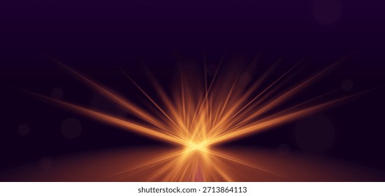 Efeito de luz dourada sobre fundo roxo escuro com faísca. Conceito de estilo luxuoso. Ilustração vetorial