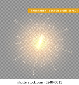 Efecto de luz dorada. El efecto del destellador de oro. Estrella brillante con transparencia. Brillo brillante. Decoración navideña aislada. Objeto de iluminación mágica