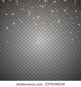 Gold light effect withglitter particles. Vector starry cloud with dust. Magic christmas decoration
