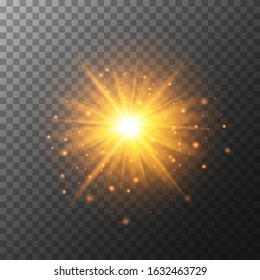 Gold light flare special effect. Vector illustration.