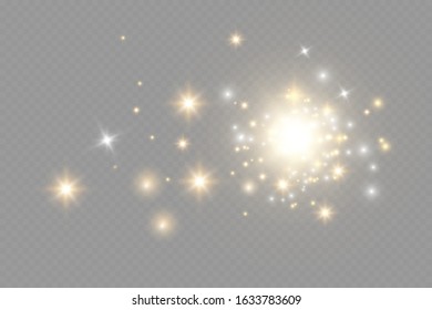 Gold light glow effect stars bursts with sparkles isolated on transparent background