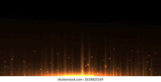Gold light glowing vertical lins on drak background with sparkle. Hi-speed motion moving concept. Vector illustration