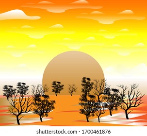 Gold light Lanscape view sunset environment