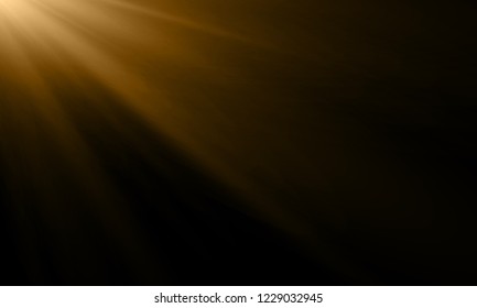 Gold light ray or sun beam vector background. Abstract gold light flash spotlight backdrop with sunlight shine background