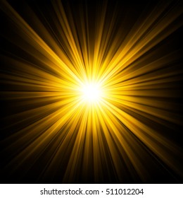 Gold light shining from darkness Vector illustration